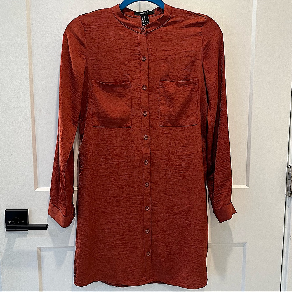 Forever 21 Burnt Orange Button Down Tunic Dress Top Blouse Size XS